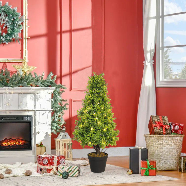Primrue artificial cone shaped boxwood topiary tree front porch decor